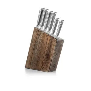 Schmidt Bros Cutlery Gridiron 7pc Knife Block Set Silver/Gray Wash: Stainless Steel Knives with Block, Hand Wash
