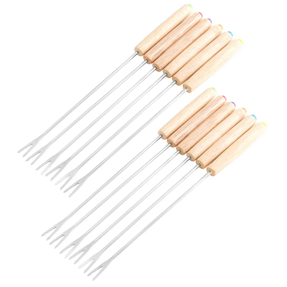 Sturdy Stainless Steel Fondue Utensils with Lightweight Heat-Resistant Wooden Handles - Cheese Fondue Forks for Chocolate Fountain, Roast Marshmallows (Motorhome Kitchen Accessories)