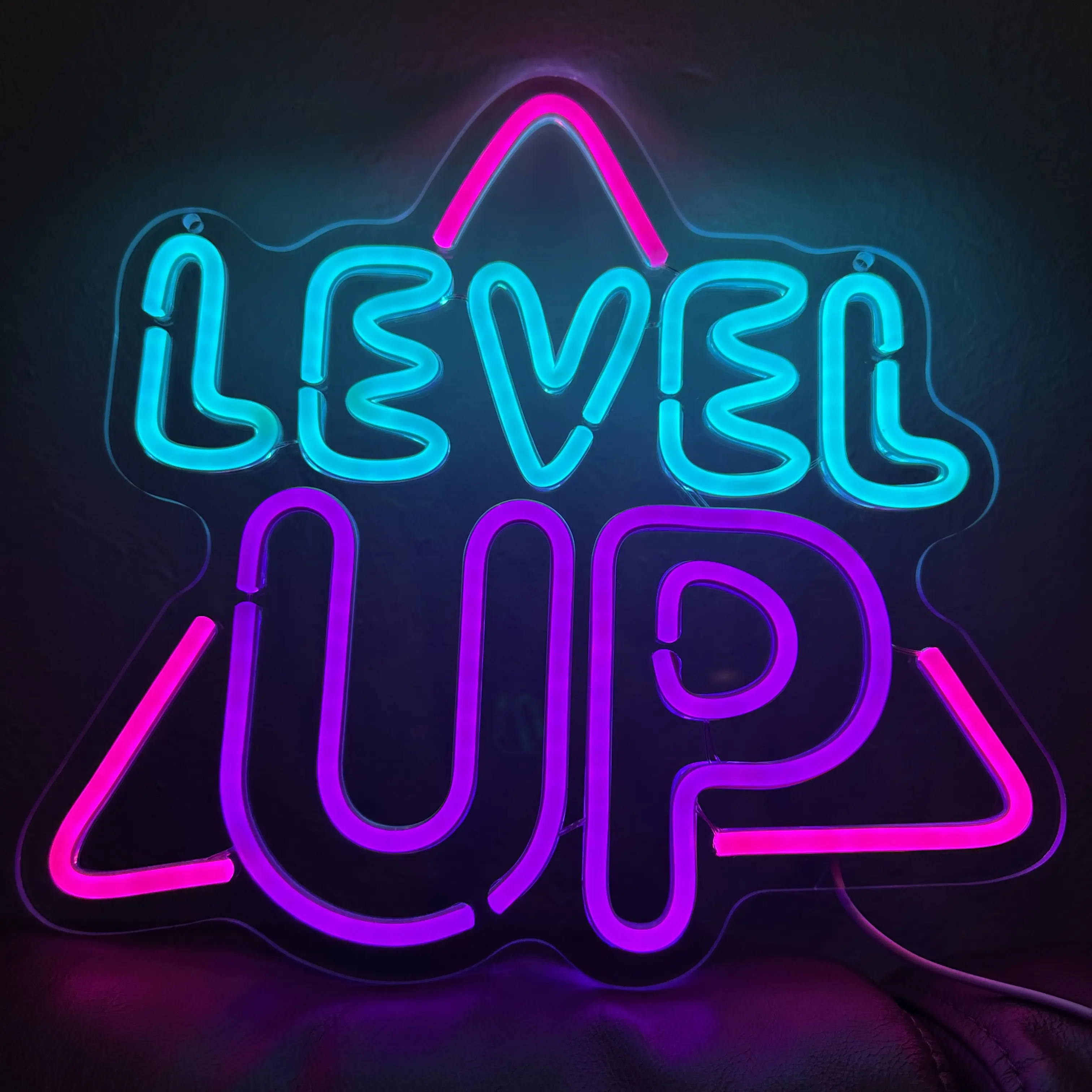 Level Up LED Neon Sign, Gaming Room Wall Decor, USB Powered Dimmable Light Sign for Gamer Bedroom, Game Room, Kids Room & Man Cave, 32.5 x 30.5 CM