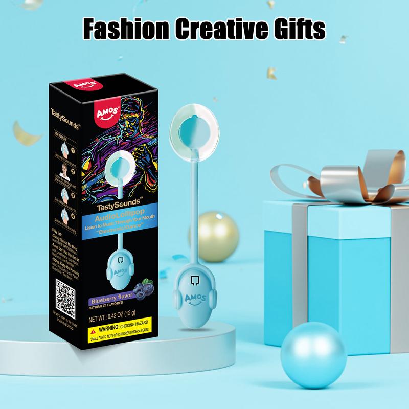 Amos TastySounds Music Lollipops Sugar-Free Audio Candies with Bone Conduction Tech Strawberry Blueberry Watermelon Snack Perfect Party Favor