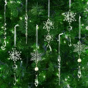 Christmas Decoration Set Crystal Pendant Transparent Snowflake Ice Stick Hanging Ornament Tree Decor Multiple Styles Available