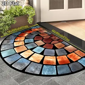Non Slip Doormat Welcome Mat Vintage Semi Circular Doormat Colorful Checkered Pattern Front Door Mat Home Decor Rug Indoor Outdoor Bathroom Entrance