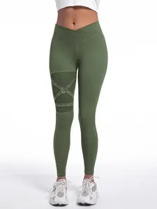 Women's Solid High Waisted Athletic Sports Leggings, Solid Color Leggings, Fitness Leggings, Casual Comfy Breathable Criss Cross Mesh Sports Pants for High Waisted Yoga Gym Workout, Ladies Sportswear for All Seasons