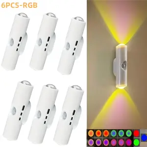 [Smart LED Light Bar] 6pcs White Wall-Mounted Smart LED light bar with Motion Sensor, Dimmable USB- Lighting Suitable for Stairs, Hallway, Bedroom - -and-Play Installation, -Efficient Night Light for Indoor Ambiance Lighting