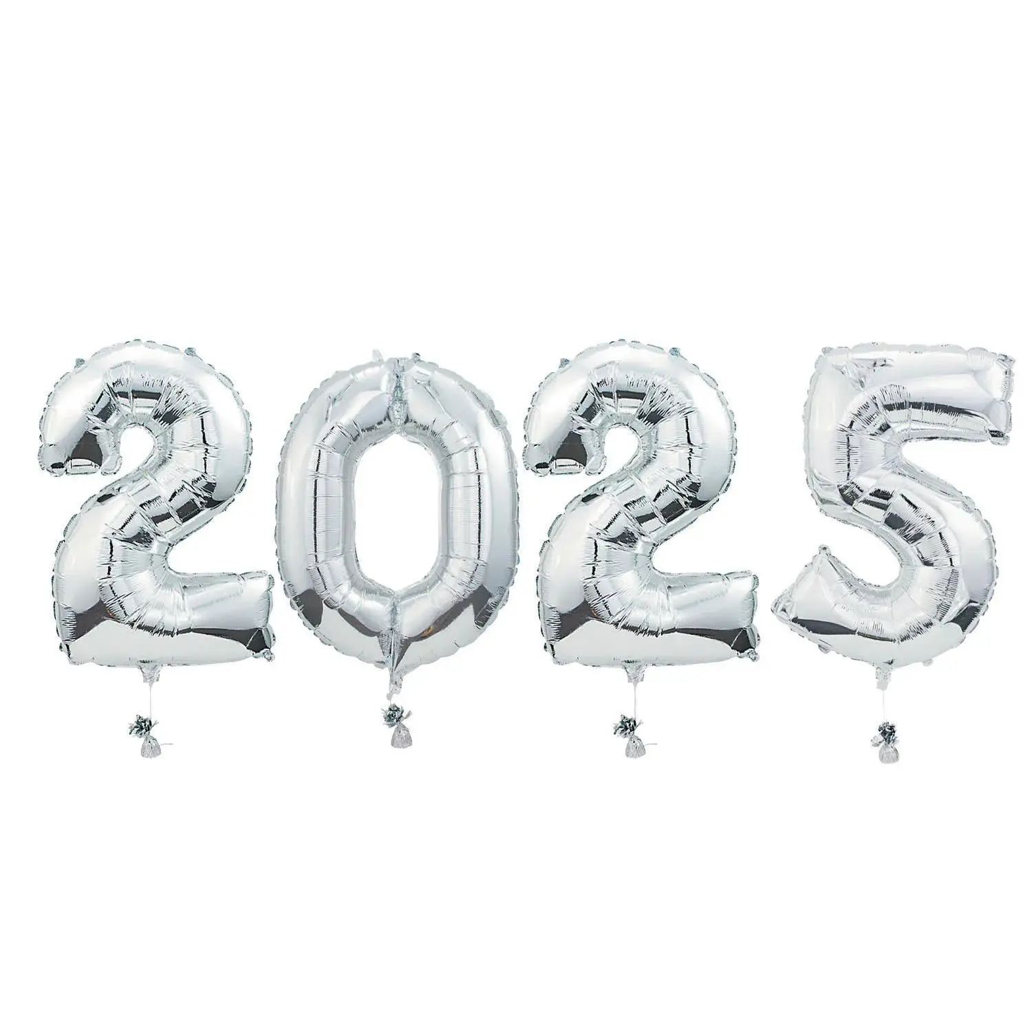 Classic 2025 Silver Mylar 4-Pc. Kit - Decor Accessories, Balloon Decor with 2 Silver '2'-Shaped Mylar Number Balloon for 2025 Occasions, 2 Mylar Silver '2' Shaped Number Balloon, Event Styling