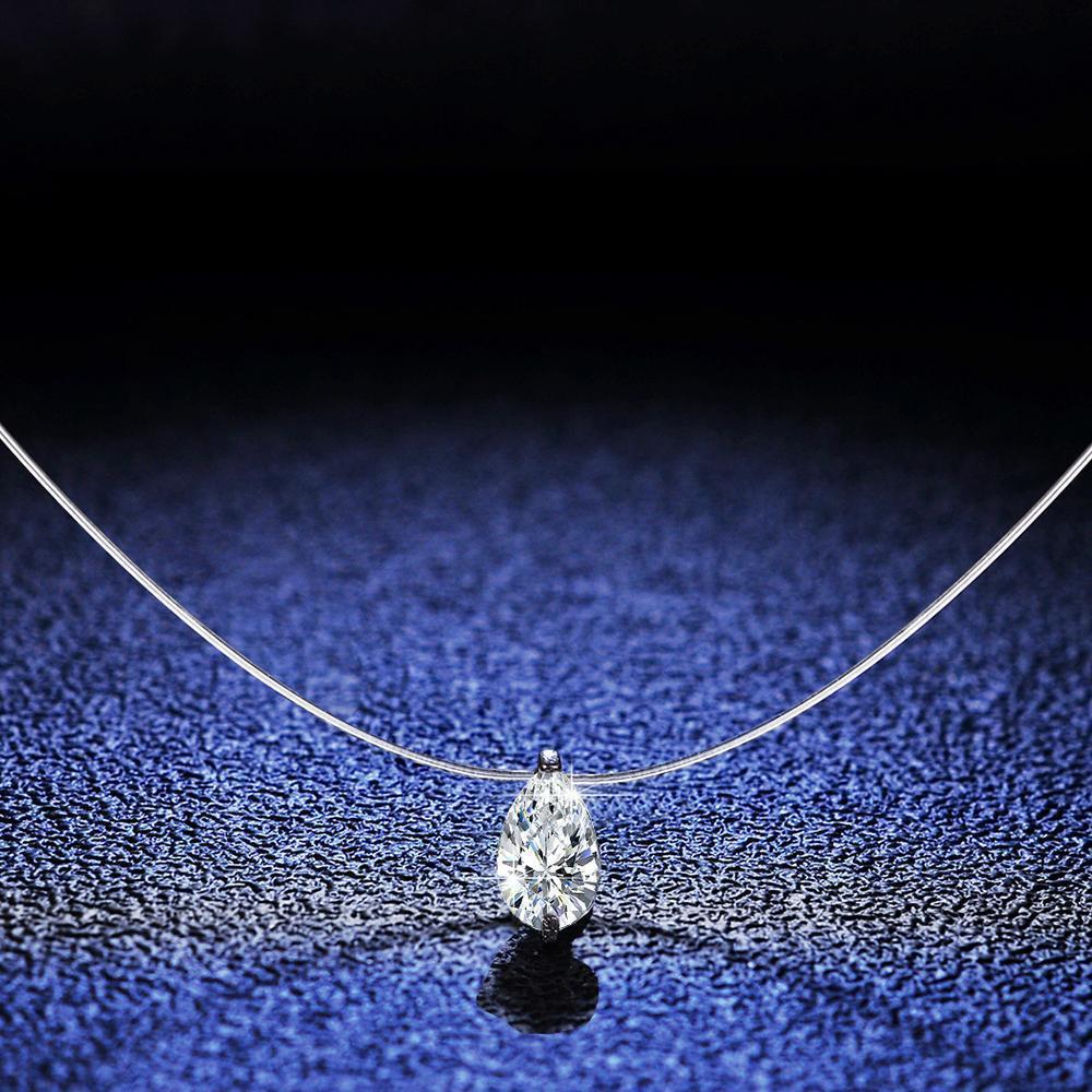 D VVS1 2 Carat Moissanite Pendant Necklace For Women  Sterling Silver Transparent Fishing Line Chain Party Fine Jewelry GRA