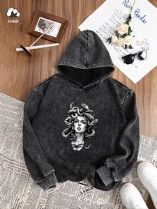 Women's Fashion Trendy Medusa Snake Print Vintage Hoodie, Casual Floral Pattern, Fitted Style, Moderate Fabric, Fall & Winter Wear
