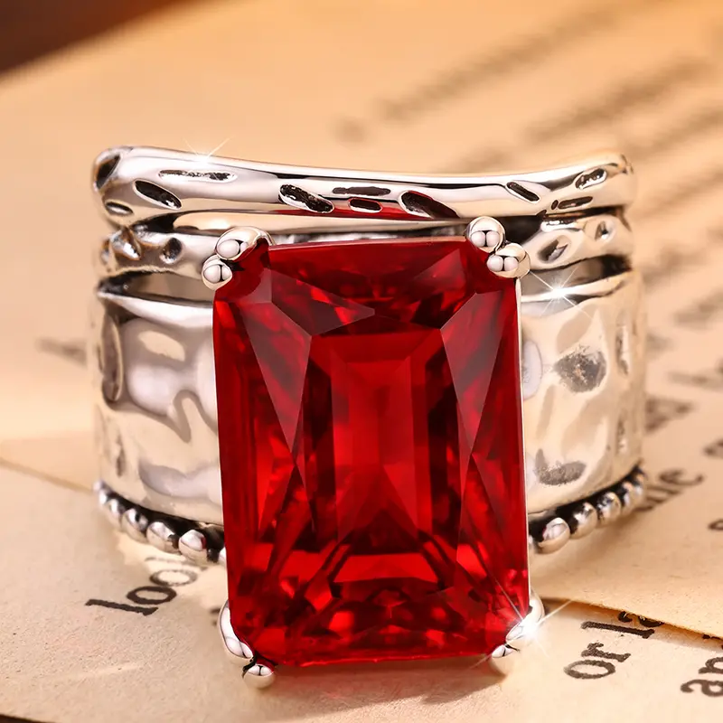 Vintage Red Emerald Cut Statement Ring – Antique Inspired Elegant Copper Jewelry for Women ,rings for women Vintage Red Emerald Cut Statement Ring – Antique Inspired Elegant Copper Jewelry for Women ,rings for women