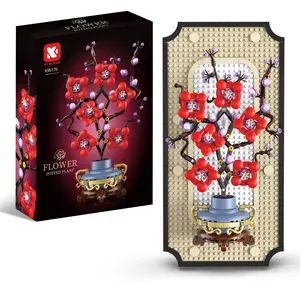 Adult 3D Wall Art Plum Blossom Building Block Set - Floral Wall Hanging Artwork with Stand, DIY Artificial Flower Decoration Kit for Home and Office, Elegant Gift, 529 Pieces, Suitable for Various Settings