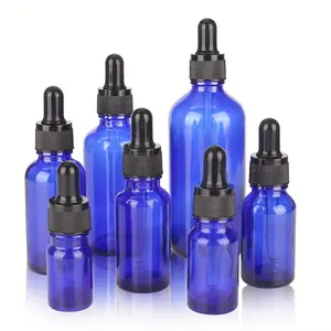 2pc-18pc Blue Glass Dropper Bottles, Leakproof Essential Oil Storage Organizer Containers, Travel Portable Dispensing Jars, 5ML-30ML