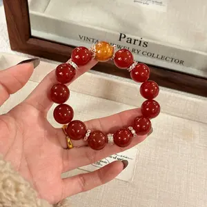 Red Agate and Yellow Resin Flower Bracelet | Attract Wealth | Ward off Evil and Protect | Emotional Harmony | Carefully Crafted for Health
