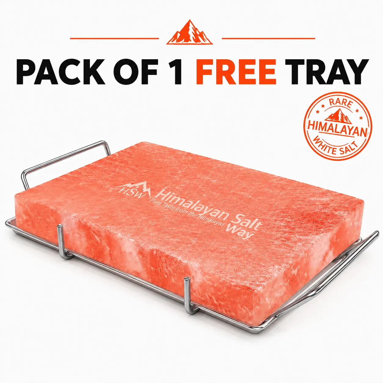 Himalayan Salt Cooking Block 12x8x1.5 with Steel Tray | Grill Sear & Serve on Natural Pink Salt Slab BBQ Gift