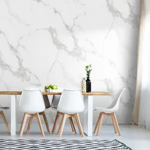 INNO STICKERS Peel and Stick Wall Paneling Roll, 118" x 47" Carrara White Wall Panels Glossy Finish Self-Adhesive Waterproof Decorative Wallpaper for Interior Wall Decor in Kitchen Bathroom Shower, Covers 38.75 Sq. Ft.