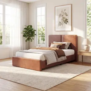 Brown Twin Size Fabric Upholstered Bed Frame with Headboard - High Load Heavy Duty, 900 Lbs Capacity, Noise-Free, No Box Spring Needed, Easy Assembly, Comfortable & Sturdy Upholstered Bed Frame, Upholstered Bed Frames, High Load Bed Frames