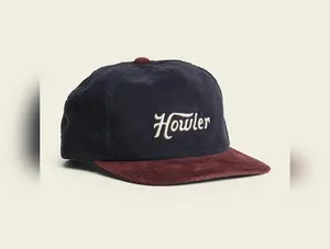 Unstructured Snapback Hats - Howler Script: Navy/Burgundy Cord