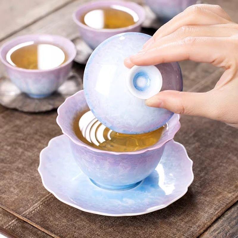 T17. Jingdezhen High-Temperature Yao Bian Gaiwan | Non-Scorching Handmade Crystal Glazed Tea Bowl