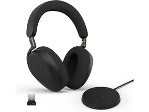Jabra Evolve3 85 Over-Ear Wireless Bluetooth Headset with Mic and Wireless Charging Stand for Work, USB-A, AI Voice Call Technology, Adaptive ANC, 25-Hour Battery, Works with Meeting Apps, Black