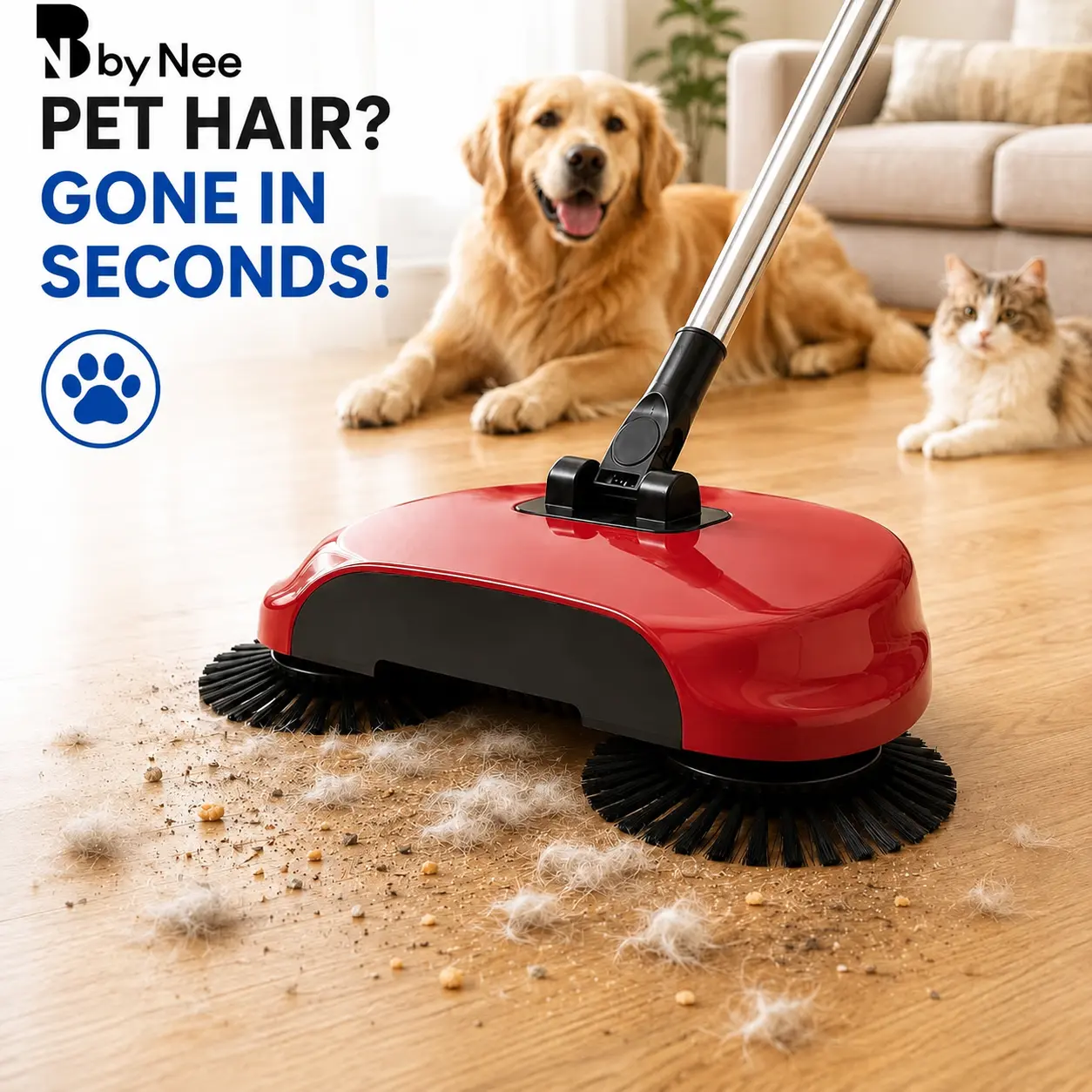 Broom for pet hair,no bend dustpan and broom,lightweight sweeper,Hand Push Spin Broom and Dustpan Set, 3-in-1 Non-Electric Floor Sweeper for Home,Multi-Functional Household Cleaning Machine with Foldable Handle & Easy Storage