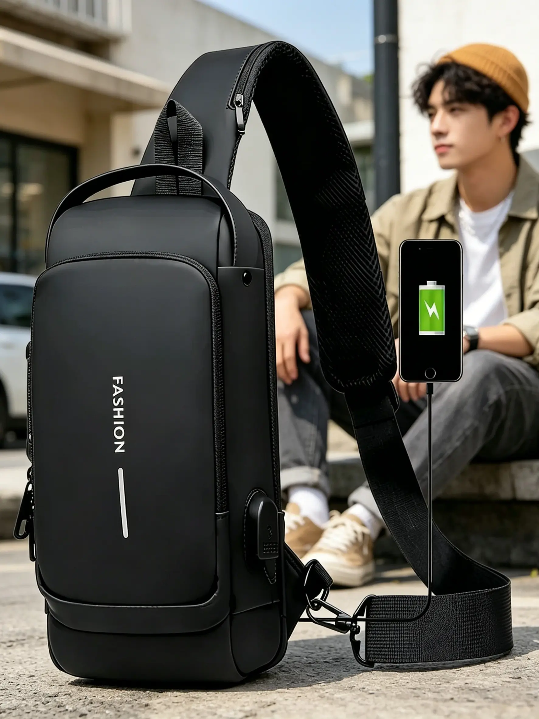 Men's Waterproof Sling Bag, Anti-Theft Chest Backpack with USB Charging Port, Lightweight Crossbody Bag for Outdoor Activities & Everyday Carry, Multifunctional Sling Bag, Casual Chest Bag Slingbag