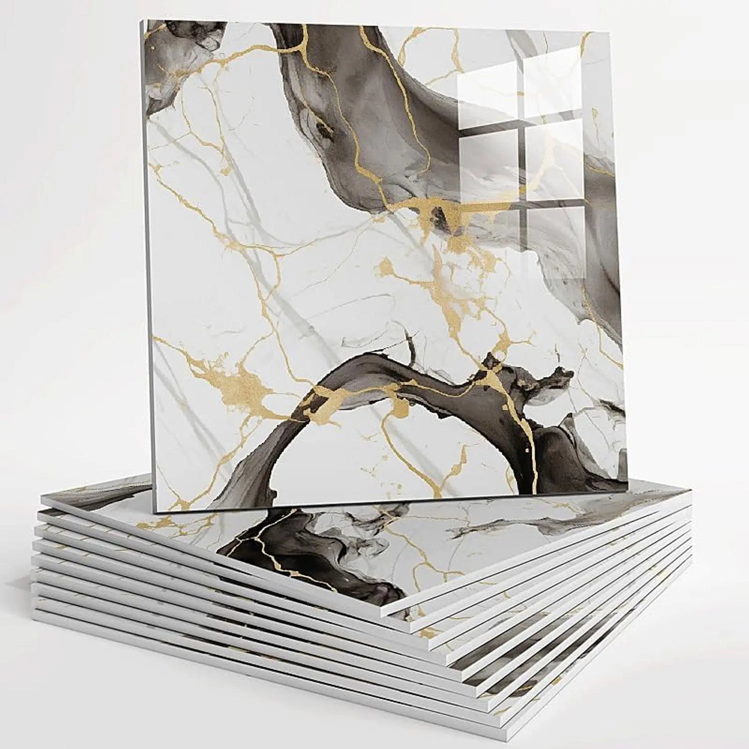 10/20pcs Waterproof Marble Tile Backsplash, 11.8"x11.8" PVC Wall Board, Self-Adhesive Shower Tiles for Bathroom Kitchen Living Room