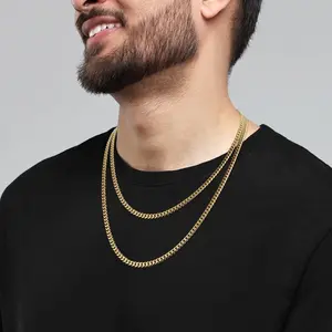 18K Real Gold Over 925 Sterling Silver Chain for Men, 4mm Miami Mens Cuban Link Chain Necklace, Hip-Hop & Cool Men's Chain Necklace, 16/18/20/22/24/26 Inch