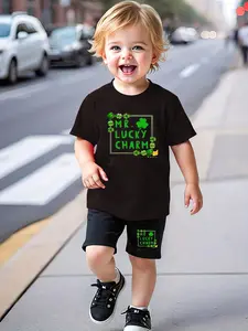 Boys' Two-Piece Set Clover Lucky Man Theme St Patrick's Day Style Fashion Holiday Baby Clothing Loose Fit Shorts Suit