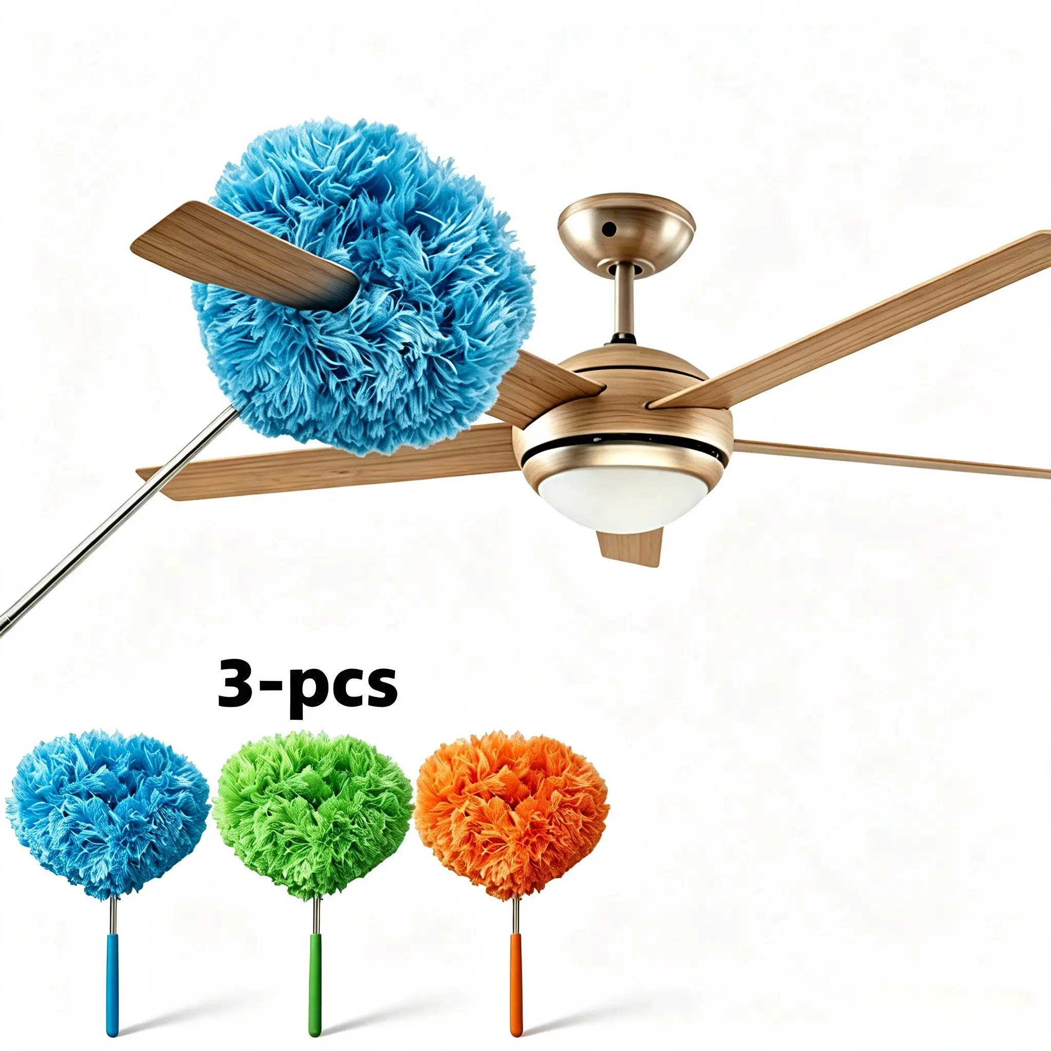 3 Pack Telescopic Microfiber Duster Featuring Reusable Cleaning Pads, 12.99–31.5 Inch Adjustable Extension Pole, Washable Dust Remover for Ceiling Fans, High Ceilings, Wall Dust & Cobwebs