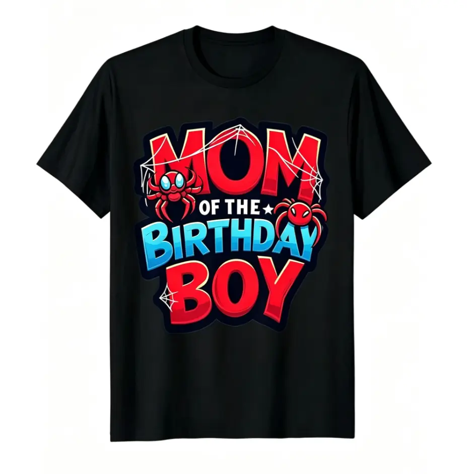 Mom Birthday Spider Pattern T-Shirt-100% Machine Washable Men And Women Same Red And Blue Printing Short Sleeve T-Shirt, Spider Web Design-Easter And Mother'S Day Gift for Mom, Dad