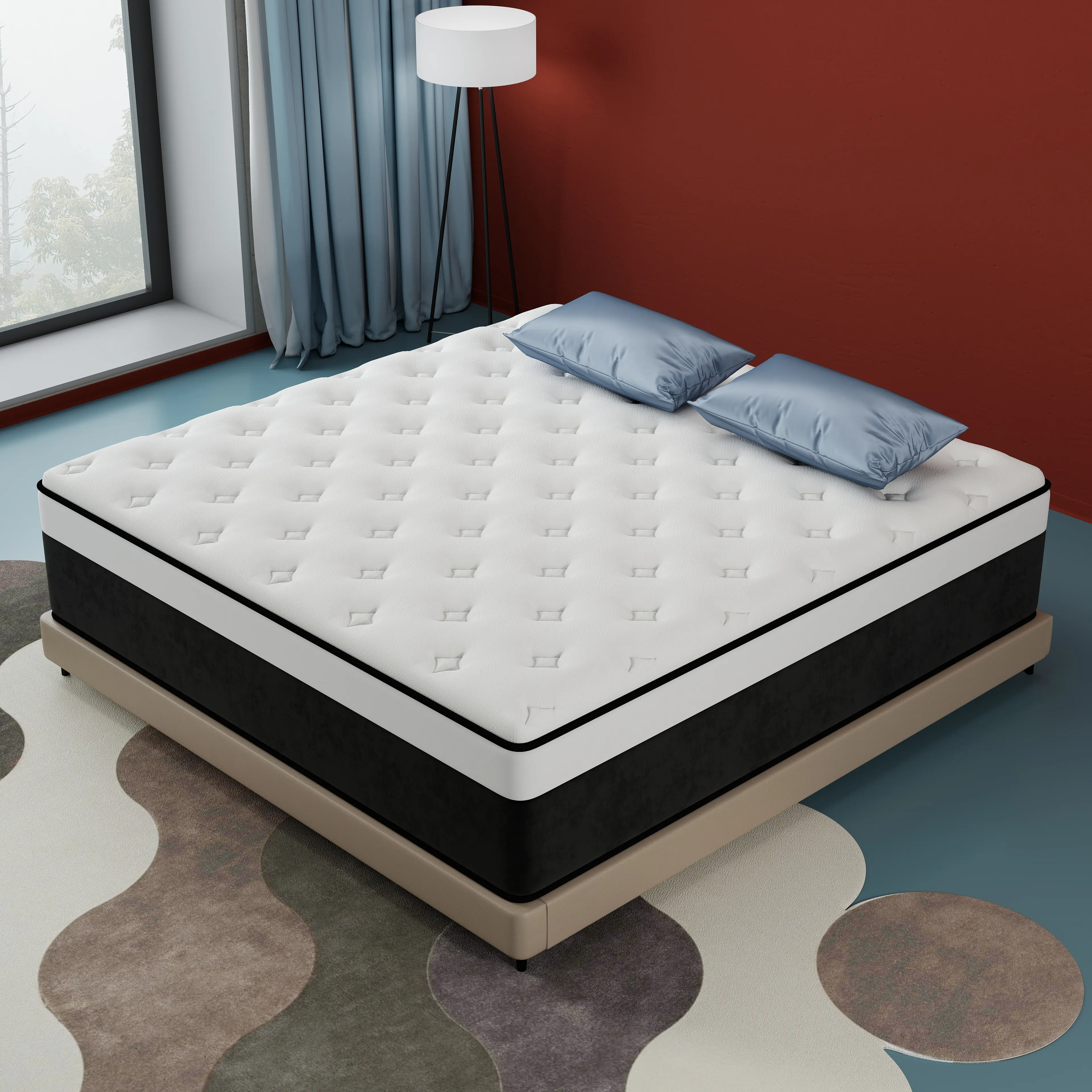 CHEVNI Rectangular Hybrid Foam Mattress - 8-14 in Sizes (Twin, Full, Queen, King), Black/White, Compressed Boxed Pocket Spring, Motion Separation, Contoured Body Support, Skin-Friendly Breathable Sleep Comfort