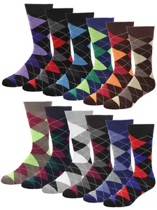 Falari Men's Dress Socks, 12 Pairs, Assorted Colors, Argyle Pattern, Size 10-13