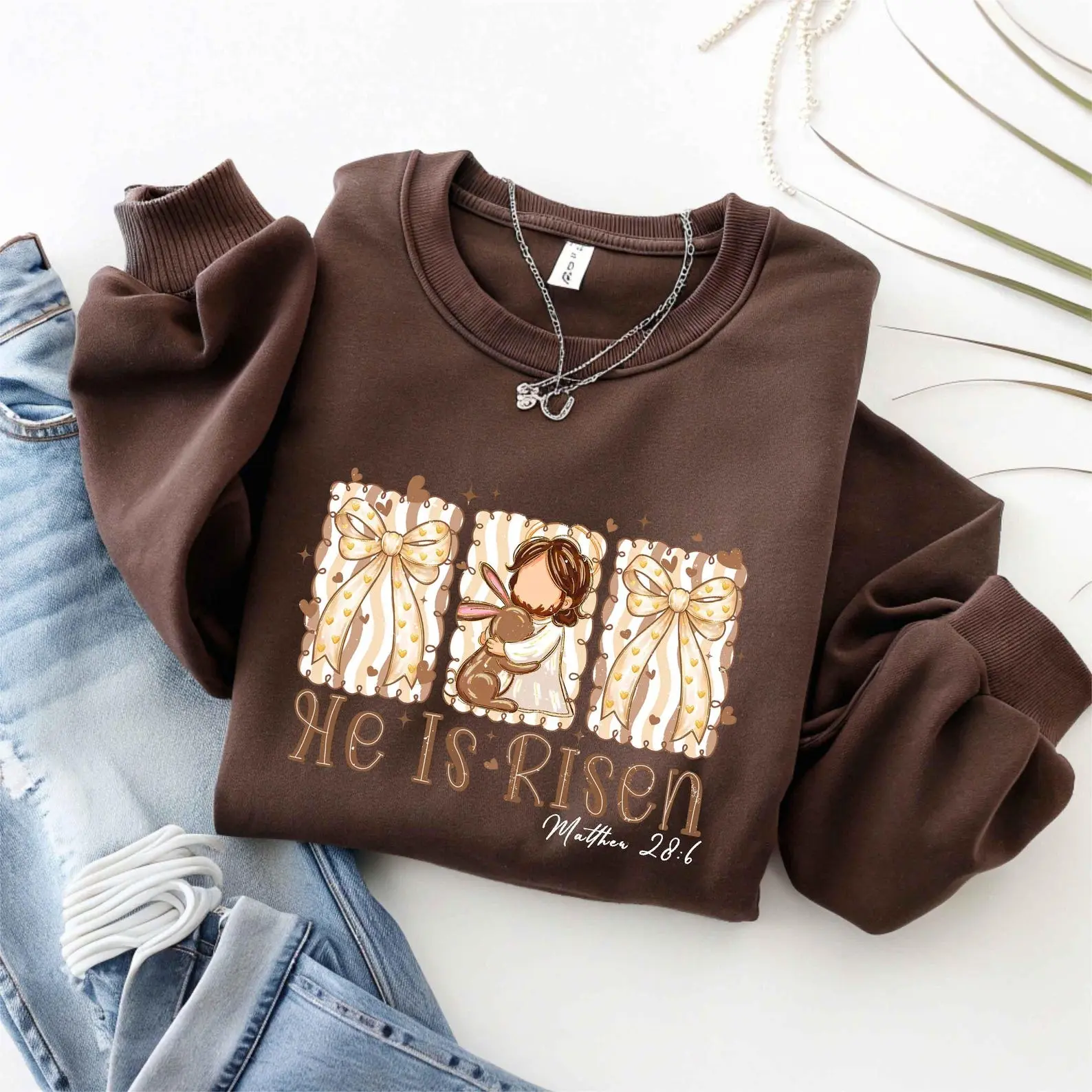 He is Not Here He has Risen Easter Sweatshirt, Jesus Christ Sweater Gift For Christian Faith-Based Easter Day Gift, Matthew 28:6 Tee