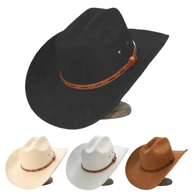 Vintage Western Cowboy Hat in Red Brown Faux Leather - Casual Country-Themed Hat with Adjustable Fit & 3.7" Wide Brim, Breathable Polyester, Western Hats, Country-Themed Hats