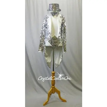 White/Silver Halter Leotard with Silver Sequined Jacket with Tails