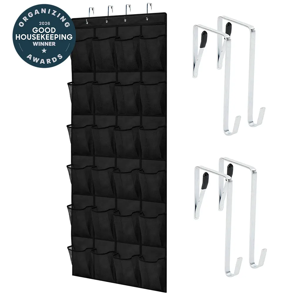 Gorilla Grip Over the Door Shoe Organizer, 24 Large Breathable Mesh Pockets, Space Saving Hanging Storage Holder, Closet Rack Hanger Holds Up to 40 lbs, Hangs on Closets for Shoes, Accessories