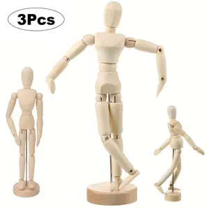 3 Counts Artist Mannequin Decoration, Wooden Manikin with Stand, 5.5in/8in/12in Flexible Body Joints DIY Styling Mannequin Ornament for Home/Office/Desk/Table Top Decoration/Sketching/Drawing/Painting, Sculpture Desk Decor