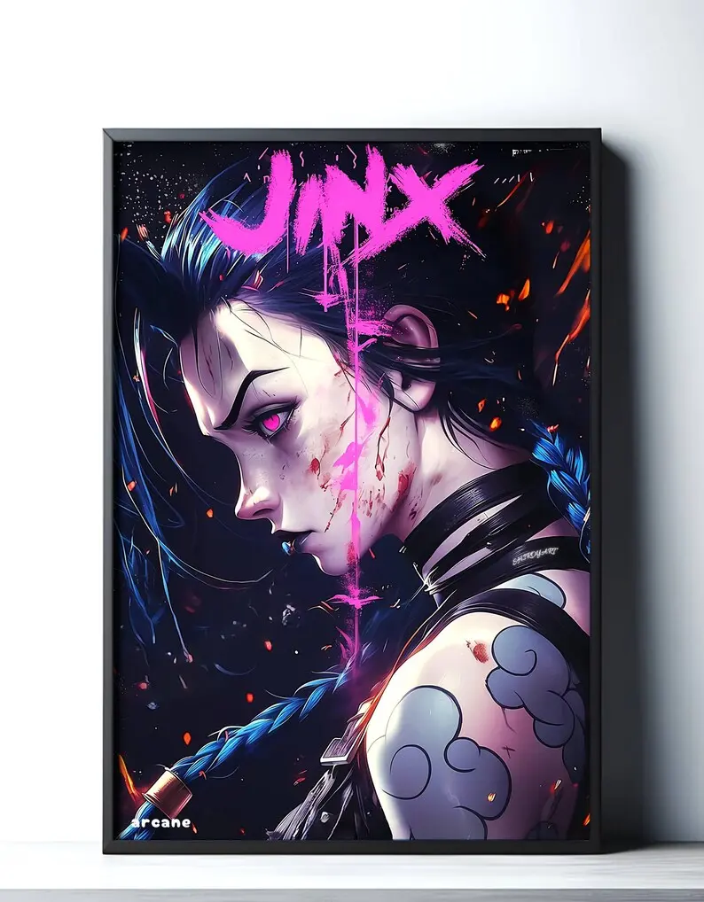 Jinx Arcane League of Legends  Anime poster art print anime  wallpaper Fanart Jinx 4k digital print - No Frame