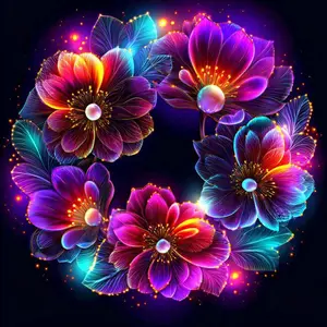 5D DIY Full Drill Round Diamond Painting - Diamond Painting Kit Colorful Flowers Mosaic Canvas DIY Wall Art, Home Wall Decoration
