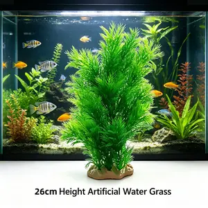 Artificial Large Basil, 26cm Tall Aquarium Plastic Plant with Ceramic Base, Submersible for Freshwater and Saltwater Tanks