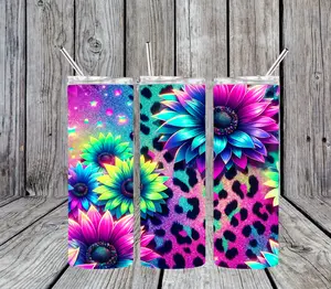 20 oz Colorful Flower Stainless Steel Tumbler; Includes Plastic Straw and Lid Drinkware Flasks