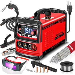 Multiprocess Welder, MIG/TIG/Stick Welding Machine, IGBT Inverter Portable MINI Welder Machine 110V, Beginner-Friendly MIG Welder with Auto-Darkening Goggles, 150A Flux Core Welder for  DIY