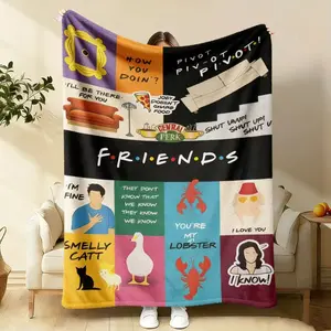 Friends TV Show Flannel Blanket You're My Lobster Smelly Cat Pivot Quotes Print Central Perk Funny 90s Sitcom Aesthetic Soft Warm Fuzzy Throw Perfect for Sofa Bedroom Dorm Gift for Best Friend It is an excellent gift for children, family and friends