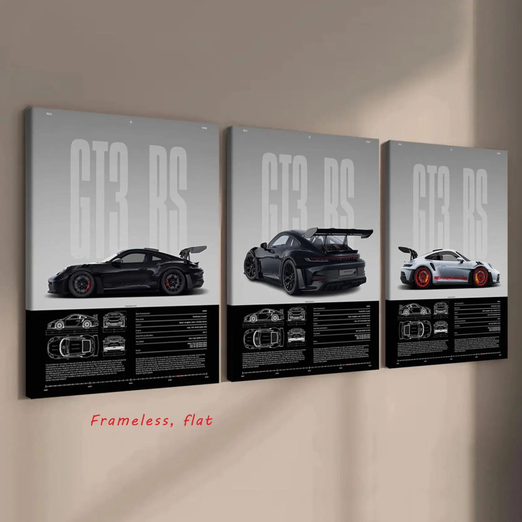 3-Piece Set / Porsche GT3 RS Series Posters, Unframed Wall Art, Perfect living room decor Modern art Home posters Wall art decoration Ideal gift Modern abstract design Print Design Waterproof Artwork Frameless Home Decor Accessory Supercar Canvas Prints
