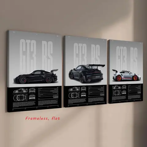 3-Piece Set, Porsche GT3 RS Series Posters, Wall Decor Pictures, Unframed Wall Art, living room decor Modern art Home posters Wall art decoration Modern abstract design Print Design Waterproof Artwork Frameless Home Decor Accessory Supercar Canvas Prints