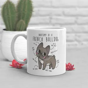French Bulldog Coffee Mug, Cute Frenchie Gift, Dog Lover, Funny Gift for Her, Him, Pet, Animal, Dog Mom, Dog Dad, Brindle Brown, Anatomy