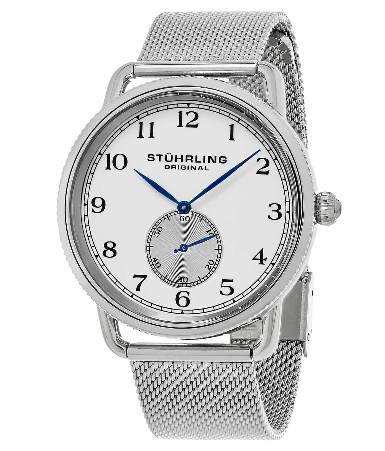 Stührling Classique 207M Unisex Modern Quartz Watch, 40mm Round Face, Water Resistant Metal Fashion Accessory, Stainless Steel, Daily Use, Functional Sub-Dial, Elegant, Easy-To-Read Numerals, Beveled Bezel, Classic Dial, Steel Mesh