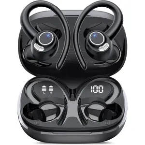 Wireless Earbuds, Bluetooth 5.4 Headphones Sport, Over Ear Buds With ENC Noise Cancelling Mic, 48H, Wireless Earphone With Earhooks, Stereo Deep Bass, IP7 Waterproof ear bud for Workout Running, Black