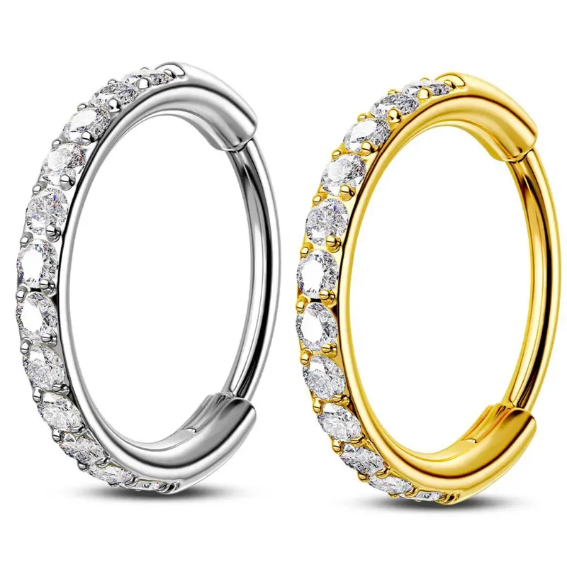 Oufer 22G Micro Paved CZ Stone Hinged Segment Nose Ring