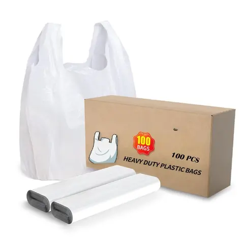 100-Count Bulk Disposable Plastic Trash Bags, Heavy Duty 13µm Strength Tear-Resist Leak-Proof Eco-Friendly with Handles (11.5in x 6.5in x 21in) for Small Businesses