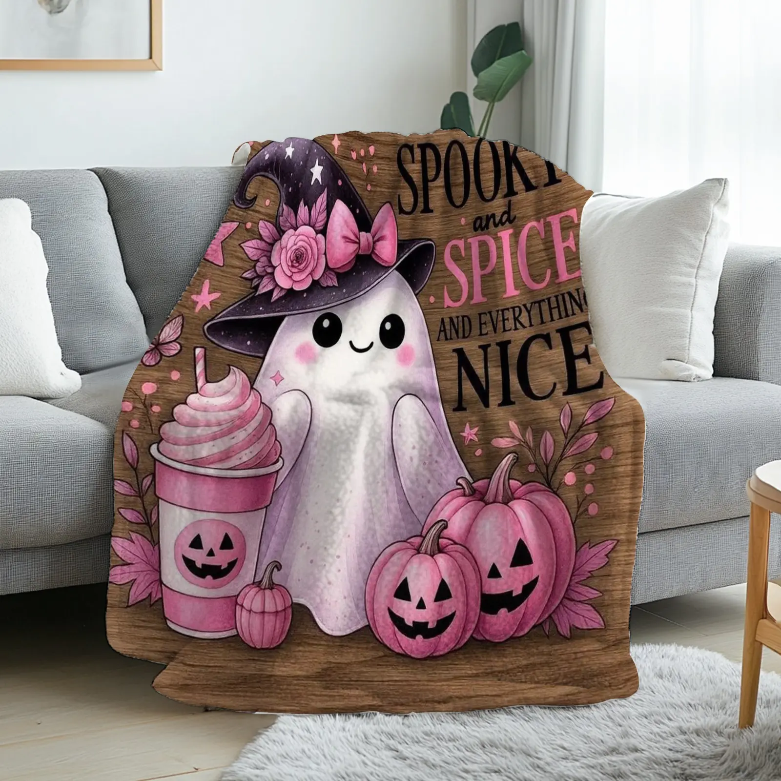 1pc 280Gsm Soft Flannel Pumpkin Ghost Pattern Blanket - Warm, Spooky Cute, Halloween Gifts, Blanket Decor for Sofa, Cozy Space, All-Season Textile Soft Furnishing