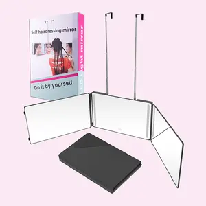 MissMeeca SK2102D Three-sided Folding Hairdressing Mirror Portable Hangable Stepless Dimming Touch Switch Rechargeable 360 Degree Rotation Glass Material Durable Travel Friendly Makeup Mirror with Light